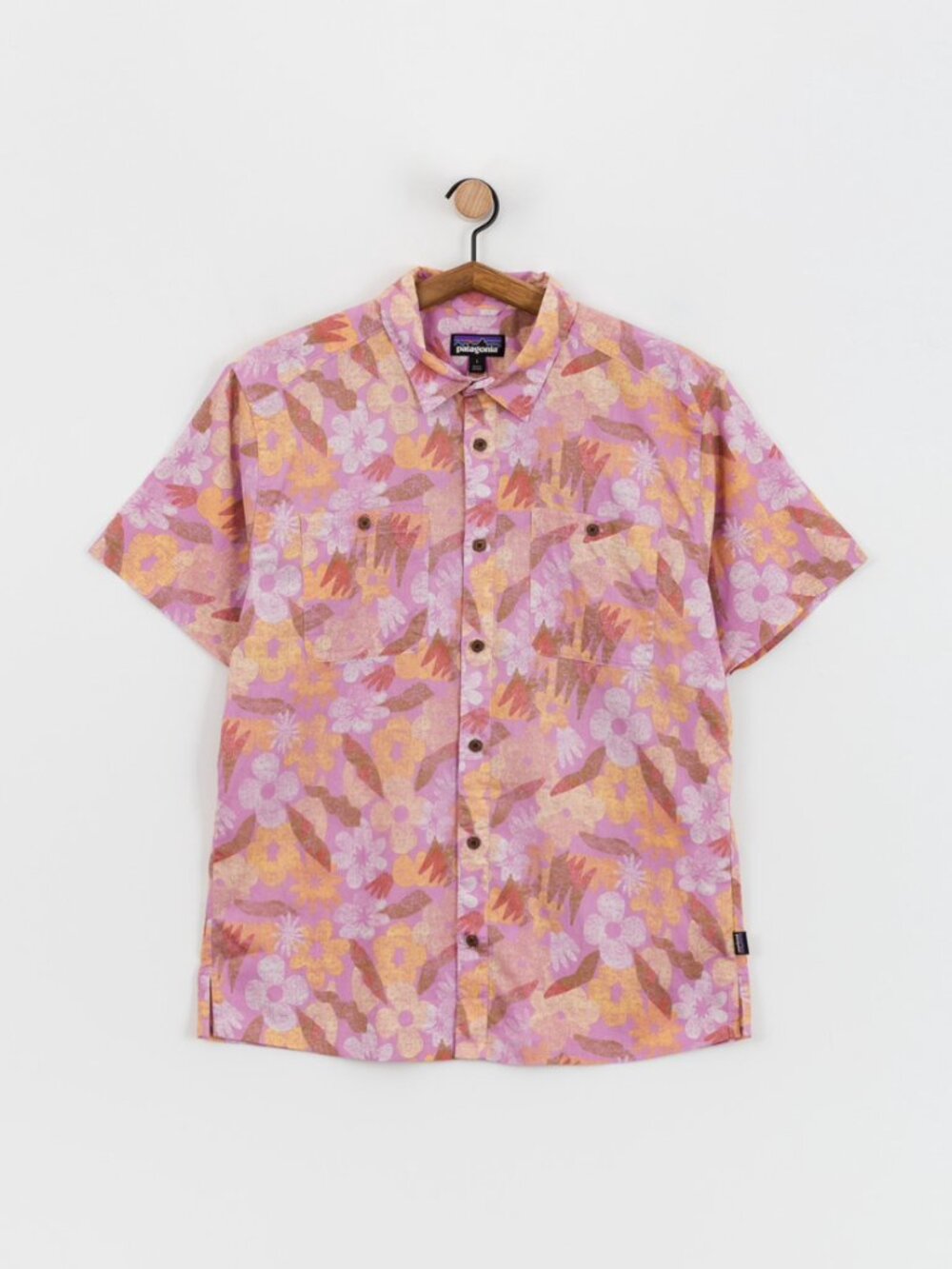 Patagonia • Back Step Hawaiian Pink Floral Short Sleeve Button Up Shirt • L